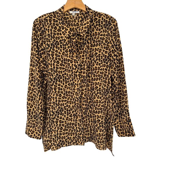 Tyler Boe Leopard Print Silk Button-Up Blouse tunic size large L Womens - Picture 1 of 5